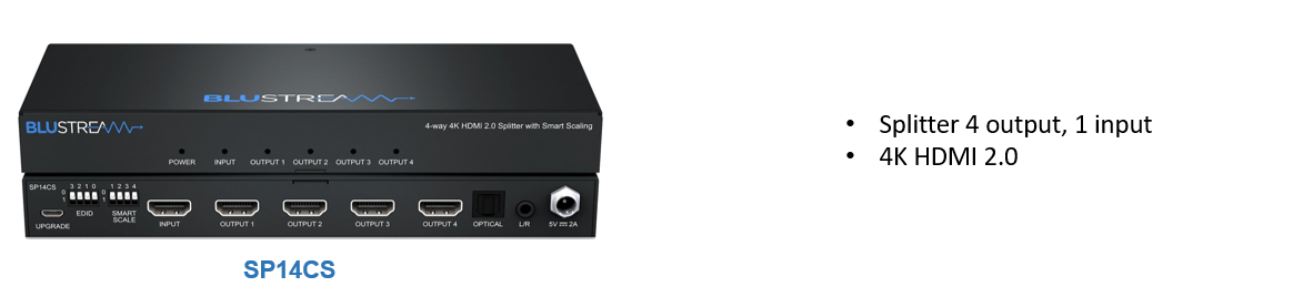 SP14CS 4-Way 4K HDMI 2.0 HDCP 2.2 Splitter with Smart Scaling, Audio Breakout and EDID Management