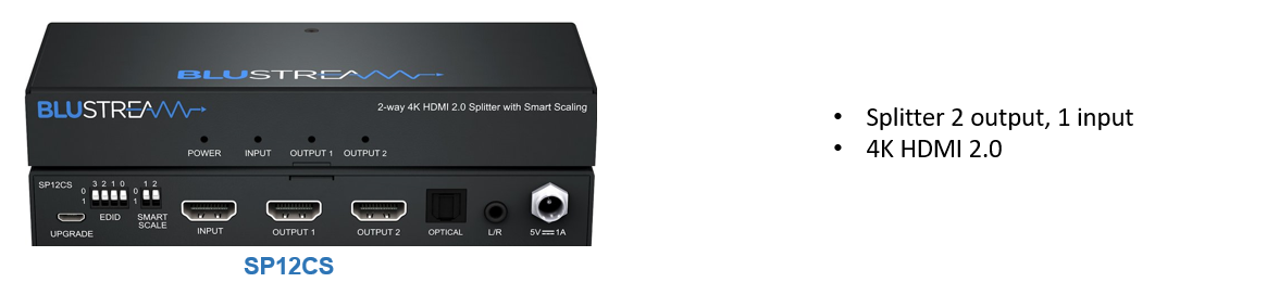 SP12CS 2-Way 4K HDMI 2.0 HDCP 2.2 Splitter with Smart Scaling, Audio Breakout and EDID Management