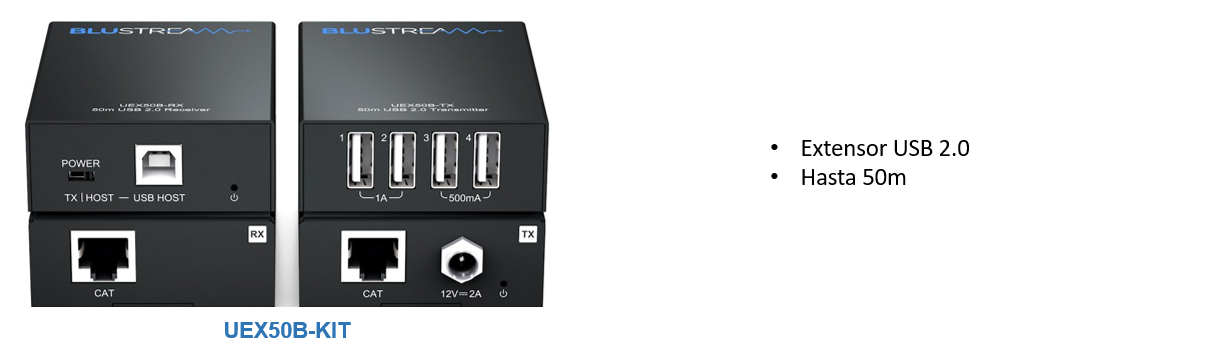 UEX50B-KIT USB 2.0 Extender Set - 50m, 4 x USB Type-A devices to 1 x USB Type-B host, with PoC